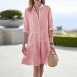 Bela - Striped Button Front Midi Dress