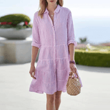 Bela - Striped Button Front Midi Dress