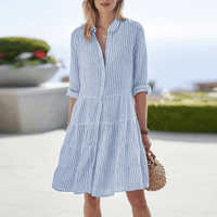 Bela - Striped Button Front Midi Dress