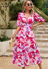 Bellara – Floral V Neck Midi Wedding Guest Dress
