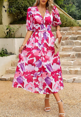 Bellara – Floral V Neck Midi Wedding Guest Dress