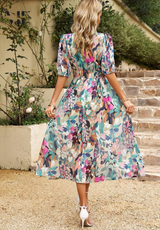 Bellara – Floral V Neck Midi Wedding Guest Dress