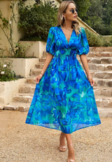 Bellara – Floral V Neck Midi Wedding Guest Dress