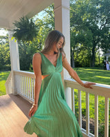 Audrine – Pleated Cutout Waist Midi Wedding Guest Dress