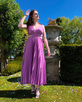 Audrine – Pleated Cutout Waist Midi Wedding Guest Dress