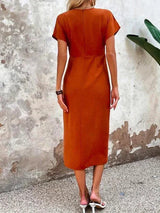 Lydelle – Abito midi con scollo a V e cintura per invitata a matrimonio
