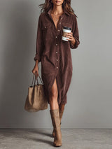 Avira – Women's Button Front Long Sleeve Midi Dress