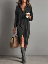 Avira – Women's Button Front Long Sleeve Midi Dress