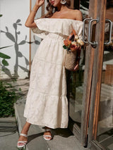 Catherin – Off Shoulder Tiered Maxi Wedding Guest Dress