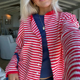 Julienne – Kvinders stribede cardigan med knapper foran